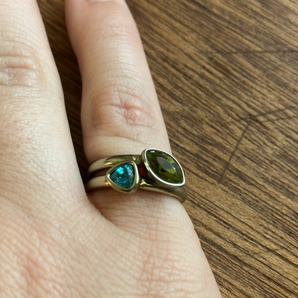 Blue and Green Modern Geometric Stacking Rings‎ Size 6